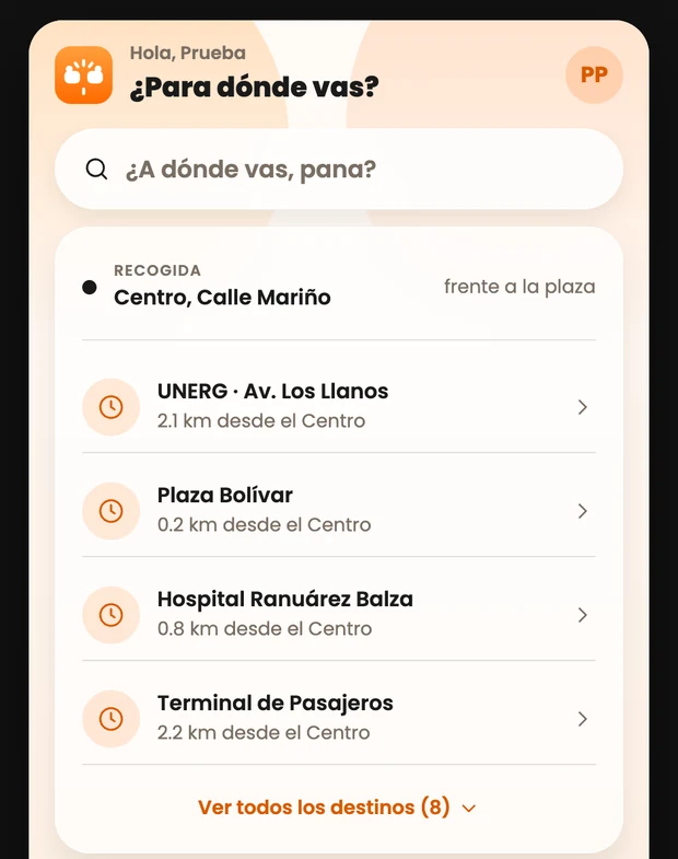 Pantalla de la app PANA
